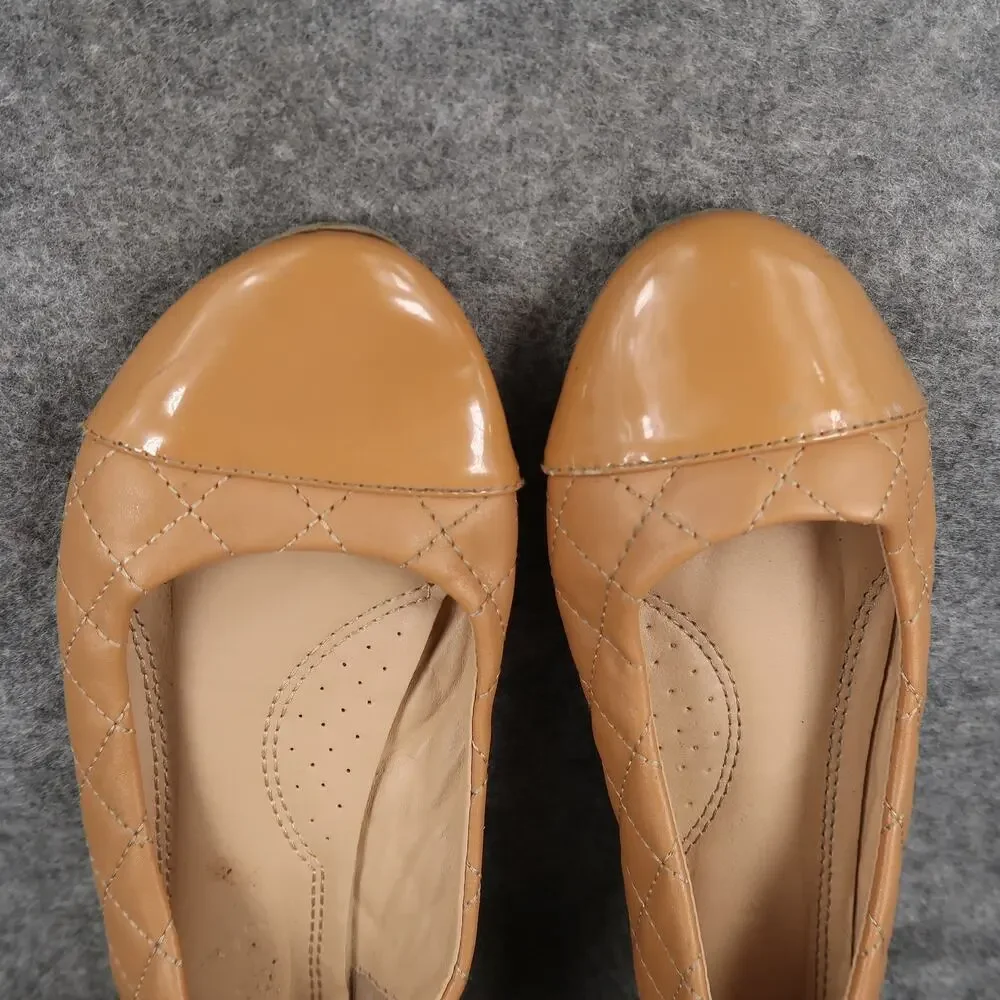 Link Shoes Girls 3 Ballet Flats Slip On Cap Toe Quilted Casual Comfort Brown